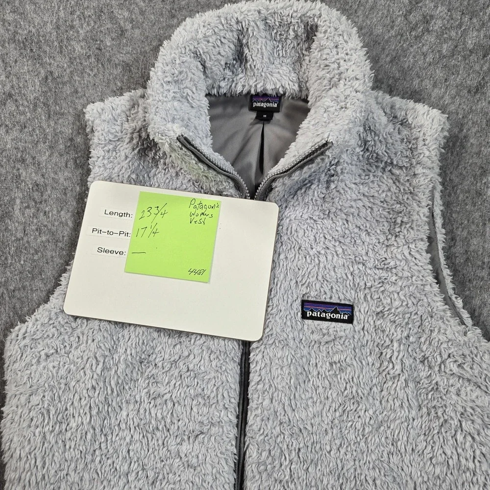 Patagonia Los Gatos Vest Womens Medium Gray Fuzzy Fleece Full Zip‎ Pockets Warm